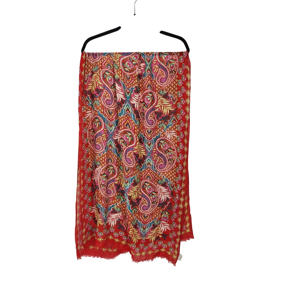 Vera Bradley Vibrant Boho Chic Red Paisley Scarf Lightweight Fringe Rectangle